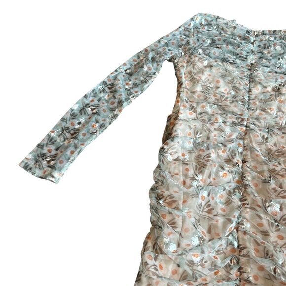 Selfie Leslie First Class Long Sleeve Ruched Mesh Dress Floral Mini Medium NWT - Picture 10 of 13